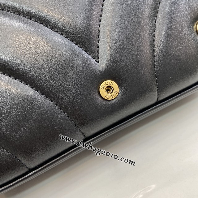 gucci專櫃新款黑色絎縫V型原廠皮手袋 古馳Marmont系列迷你手袋 jcp1623